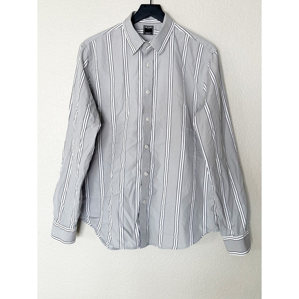 Todd Snyder Mens Grey Stripe 100% Cotton Button Down Shirt Large